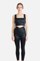 Polimer Deri Desen Siyah Bra ve Tayt