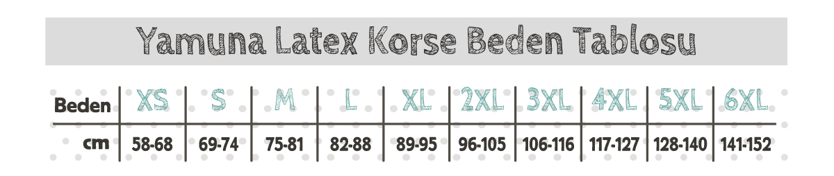 Yamuna Latex Korse Beden Tablosu
