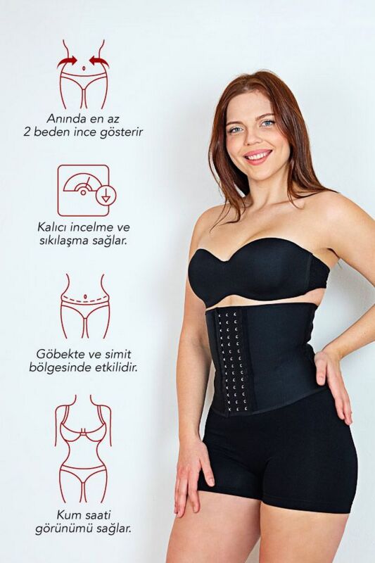 Kısa Latex Korse Siyah Kadın - 6