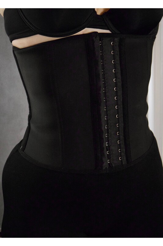 Kısa Latex Korse Siyah Kadın - YAMUNA (1)
