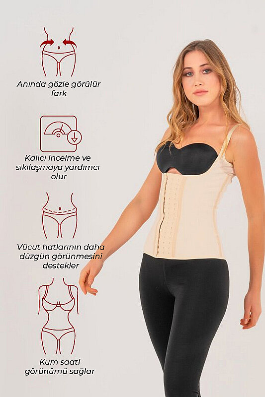 Premium Latex Waist Trainer With Straps Beige - 4